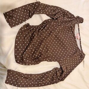 Brown Polka Dot Long Sleeve Top